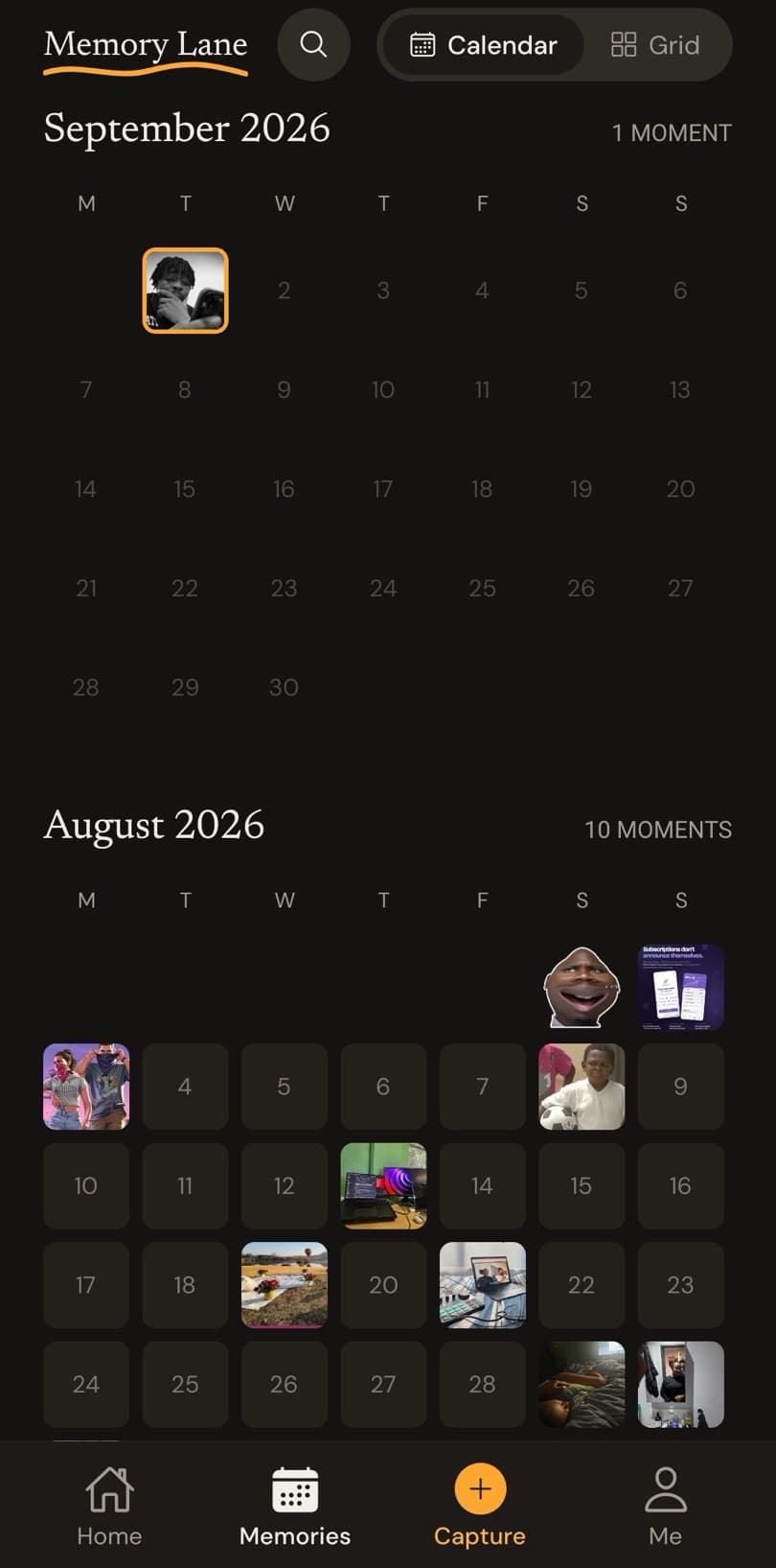 Memory Lane in Grati: a calendar where each day you captured shows its photo